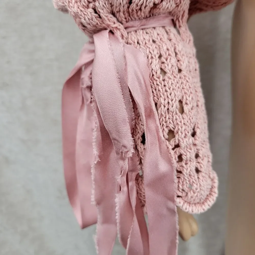 Free People Pointelle Pullover Mauve Rose Pink Crochet Button Up Women's Top NEW